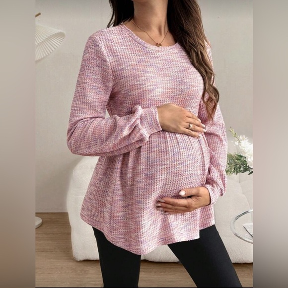 SHEIN Tops - Title: 🌸 SHEIN Maternity Waffle Knit Babydoll Top | Women’s Small | Soft Pink 🌸